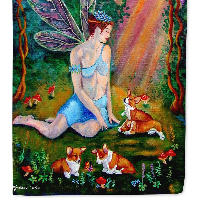 Caroline's Treasures 11 X 15 1/2 In. Polyester Fairy In The Woods With Her Corgis Garden Flag 2-sided 2-ply