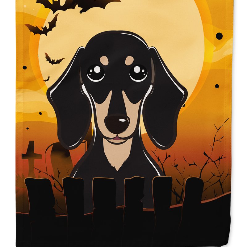 Caroline's Treasures 11 X 15 1/2 In. Polyester Halloween Smooth Black And Tan Dachshund Garden Flag 2-sided 2-ply In Orange