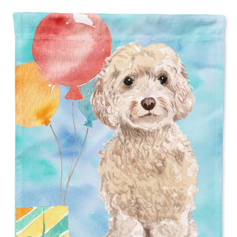 Caroline's Treasures 11 X 15 1/2 In. Polyester Happy Birthday Champagne Cockapoo Garden Flag 2-sided 2-ply In Blue