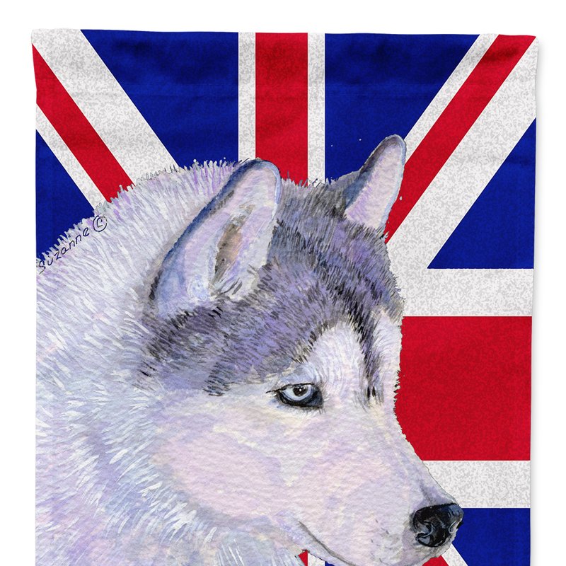 Caroline's Treasures 11 X 15 1/2 In. Polyester Siberian Husky With English Union Jack British Flag Garden Flag 2-sided 2-