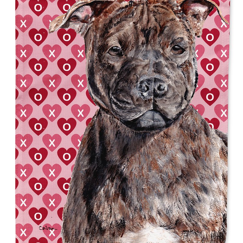 Caroline's Treasures 11 X 15 1/2 In. Polyester Staffordshire Bull Terrier Staffie Hearts And Love Garden Flag 2-sided 2-p