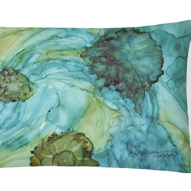 Caroline's Treasures 12 In X 16 In Outdoor Throw Pillow Abstract In Teal Flowers Canvas Fabric Decorative Pillow