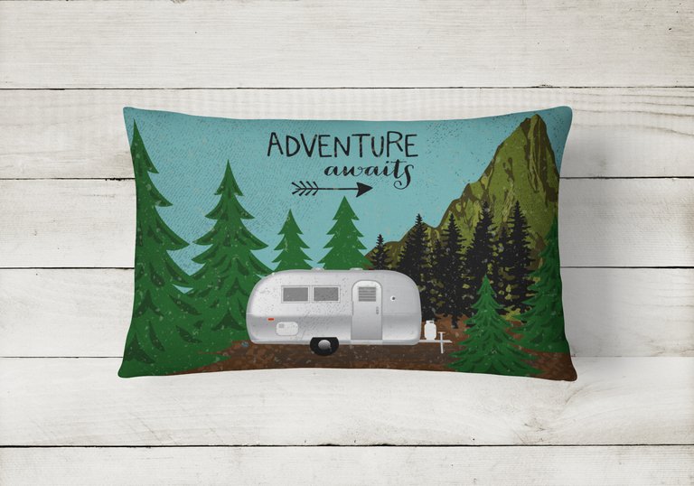 12 in x 16 in  Outdoor Throw Pillow Airstream Camper Adventure Awaits Canvas Fabric Decorative Pillow