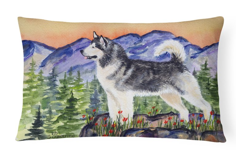 12 in x 16 in  Outdoor Throw Pillow Alaskan Malamute Canvas Fabric Decorative Pillow