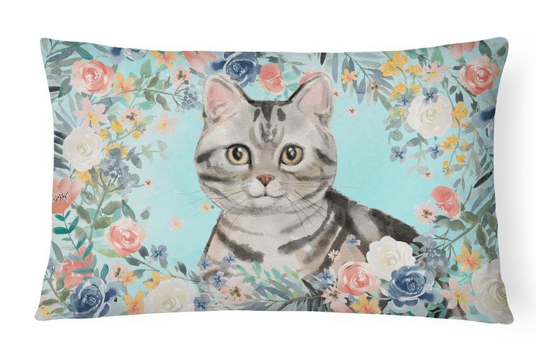 12 in x 16 in  Outdoor Throw Pillow American Shorthair Spring Flowers Canvas Fabric Decorative Pillow