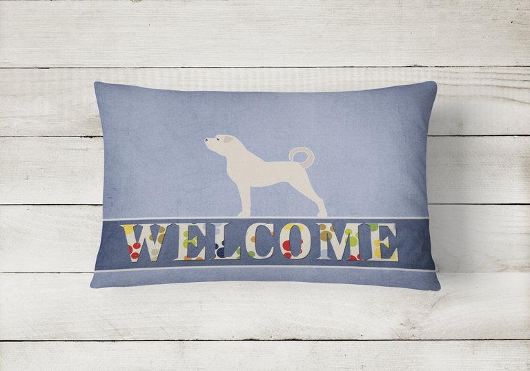 12 in x 16 in  Outdoor Throw Pillow Anatolian Shepherd Welcome Canvas Fabric Decorative Pillow