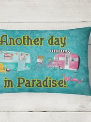 12 in x 16 in  Outdoor Throw Pillow Another Day in Paradise Retro Glamping Trailer Canvas Fabric Decorative Pillow