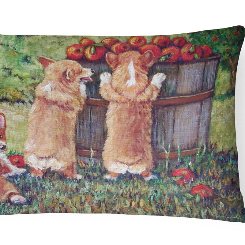 Caroline's Treasures 12 In X 16 In Outdoor Throw Pillow Apple Helper Corgis Canvas Fabric Decorative Pillow