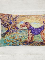 12 in x 16 in  Outdoor Throw Pillow Autumn Airedale Terrier Canvas Fabric Decorative Pillow
