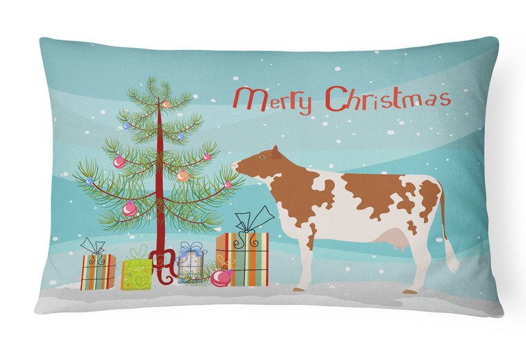 12 in x 16 in  Outdoor Throw Pillow Ayrshire Cow Christmas Canvas Fabric Decorative Pillow