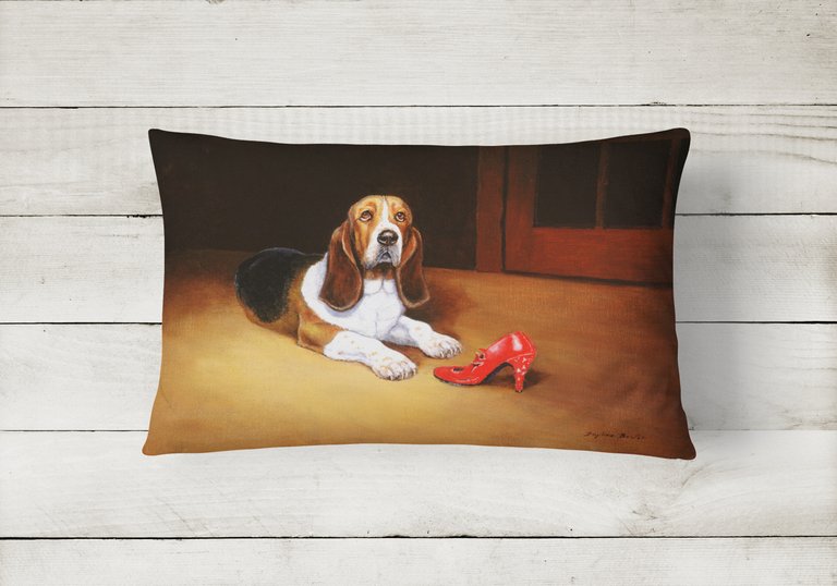 12 in x 16 in  Outdoor Throw Pillow Basset and Shoe Canvas Fabric Decorative Pillow
