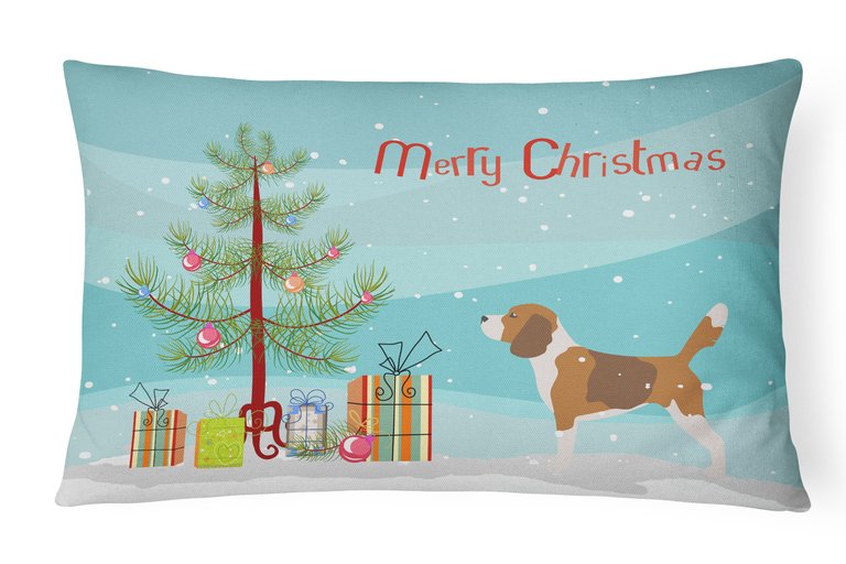 12 in x 16 in  Outdoor Throw Pillow Beagle Merry Christmas Tree Canvas Fabric Decorative Pillow