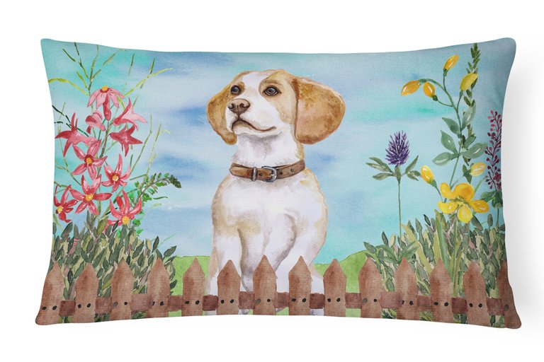 12 in x 16 in  Outdoor Throw Pillow Beagle Spring Canvas Fabric Decorative Pillow