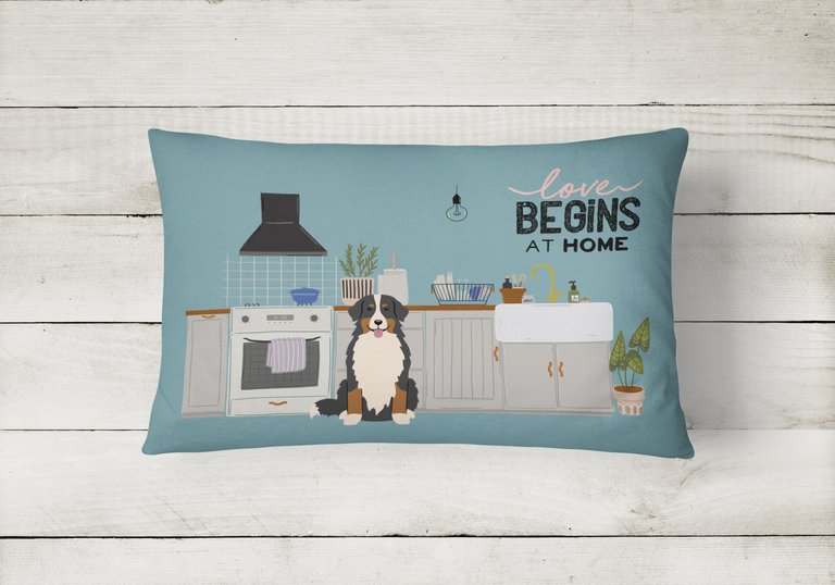 12 in x 16 in  Outdoor Throw Pillow Bernese Mountain Dog Kitchen Scene Canvas Fabric Decorative Pillow