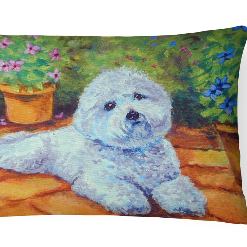Caroline's Treasures 12 In X 16 In Outdoor Throw Pillow Bichon Frise On The Patio Canvas Fabric Decorative Pillow