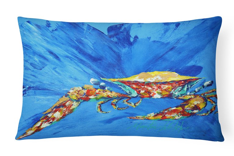 12 in x 16 in  Outdoor Throw Pillow Big Spash Crab in blue Canvas Fabric Decorative Pillow