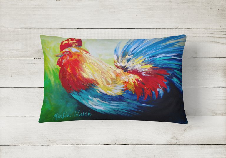 12 in x 16 in  Outdoor Throw Pillow Bird - Rooster Chief Big Feathers Canvas Fabric Decorative Pillow