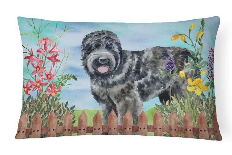 12 in x 16 in  Outdoor Throw Pillow Black Russian Terrier Spring Canvas Fabric Decorative Pillow