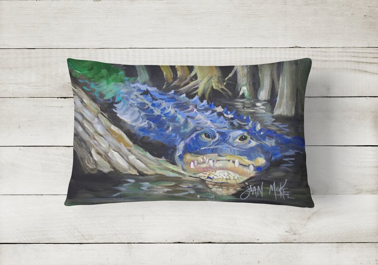 12 in x 16 in  Outdoor Throw Pillow Blue Alligator Canvas Fabric Decorative Pillow