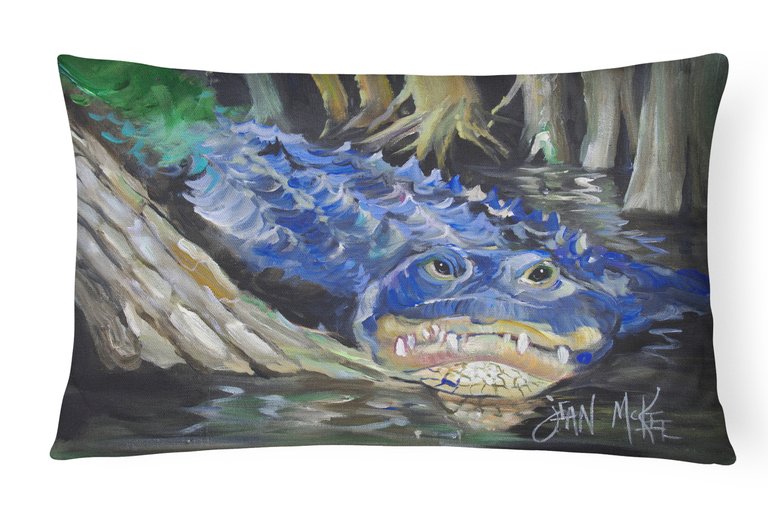 12 in x 16 in  Outdoor Throw Pillow Blue Alligator Canvas Fabric Decorative Pillow