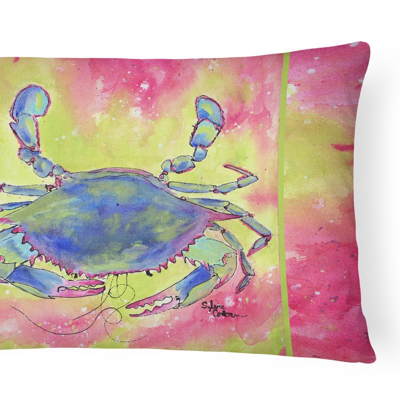 Caroline's Treasures 12 In X 16 In Outdoor Throw Pillow Blue Crab Bright Pink And Green Canvas Fabric Decorative Pillow