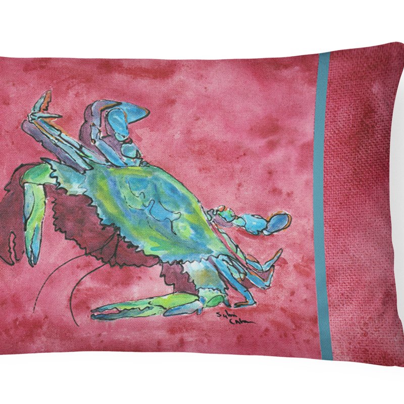 Caroline's Treasures 12 In X 16 In Outdoor Throw Pillow Blue Crab On Red Canvas Fabric Decorative Pillow