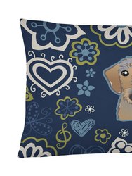 12 in x 16 in  Outdoor Throw Pillow Blue Flowers Wirehaired Dachshund Canvas Fabric Decorative Pillow