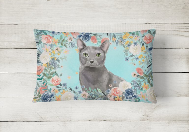 12 in x 16 in  Outdoor Throw Pillow Blue Russian Spring Flowers Canvas Fabric Decorative Pillow
