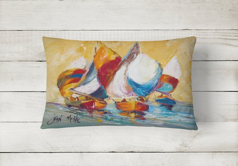 12 in x 16 in  Outdoor Throw Pillow Boat Race Canvas Fabric Decorative Pillow
