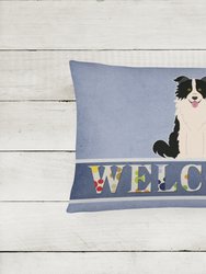 12 in x 16 in  Outdoor Throw Pillow Border Collie Black White Welcome Canvas Fabric Decorative Pillow