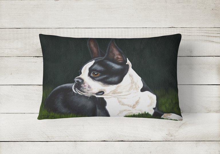 12 in x 16 in  Outdoor Throw Pillow Boston Terrier Beauty Canvas Fabric Decorative Pillow