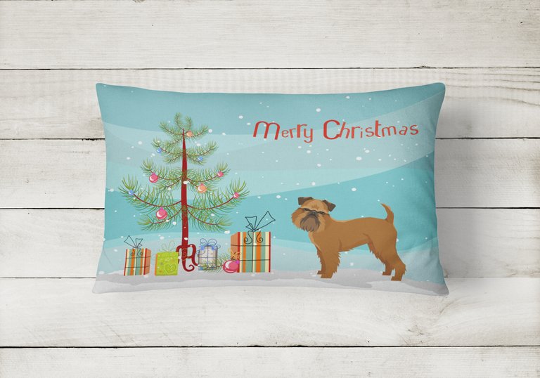 12 in x 16 in  Outdoor Throw Pillow Brussels Griffon Christmas Tree Canvas Fabric Decorative Pillow