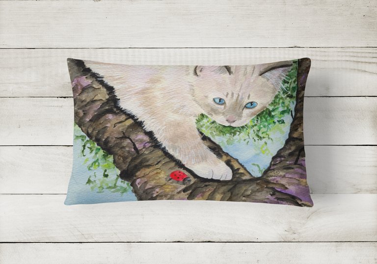 12 in x 16 in  Outdoor Throw Pillow Cat - Birman Canvas Fabric Decorative Pillow