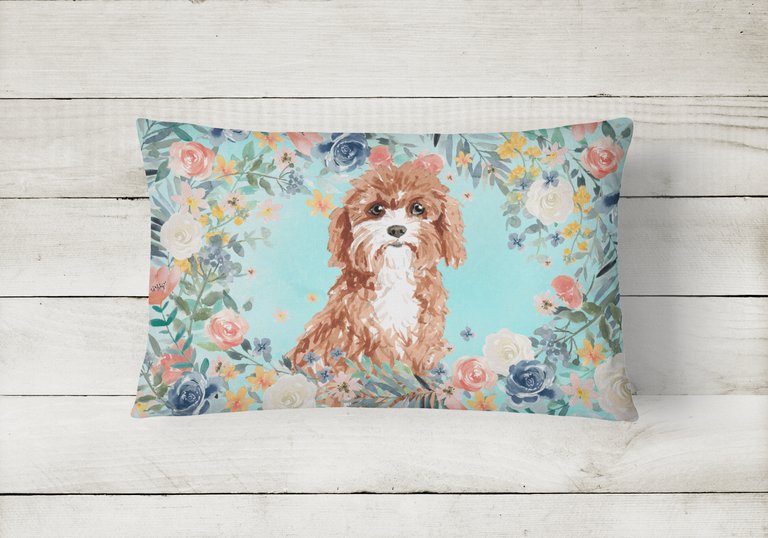 12 in x 16 in  Outdoor Throw Pillow Cavapoo Canvas Fabric Decorative Pillow
