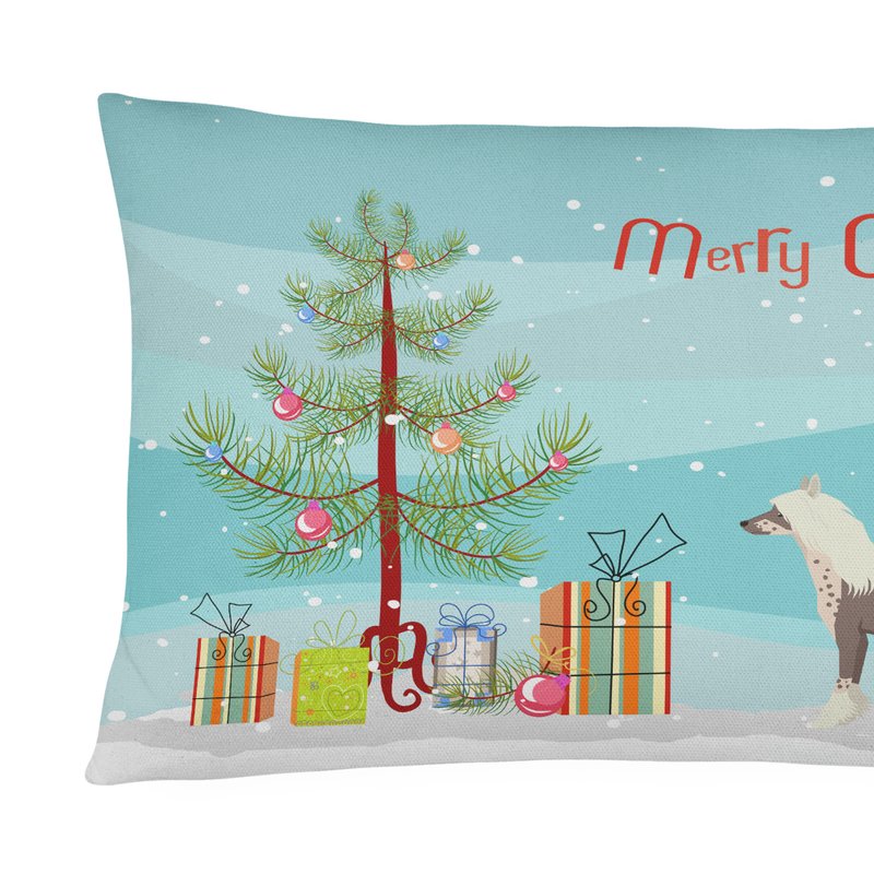 Caroline's Treasures 12 In X 16 In Outdoor Throw Pillow Chinese Crested Christmas Tree Canvas Fabric Decorative Pillow