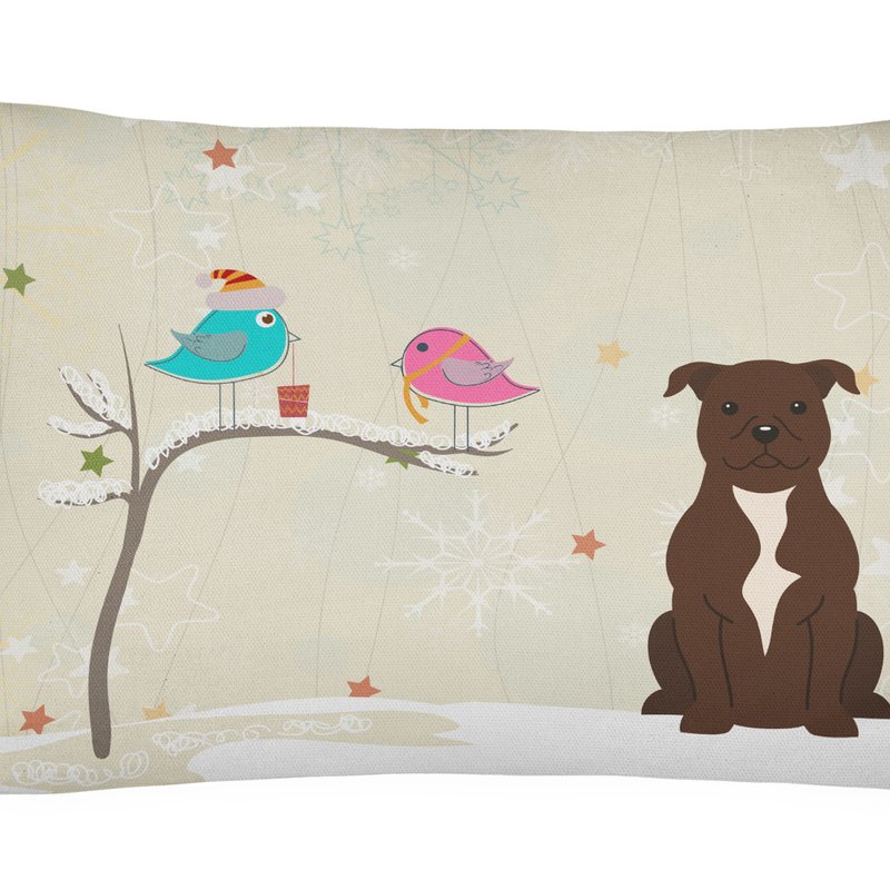 Caroline's Treasures 12 In X 16 In Outdoor Throw Pillow Christmas Presents Between Friends Bull Terrier In Neutral