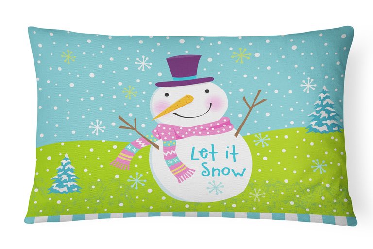 12 in x 16 in  Outdoor Throw Pillow Christmas Snowman Let it Snow Canvas Fabric Decorative Pillow