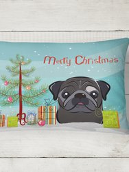 12 in x 16 in  Outdoor Throw Pillow Christmas Tree and Black Pug Canvas Fabric Decorative Pillow