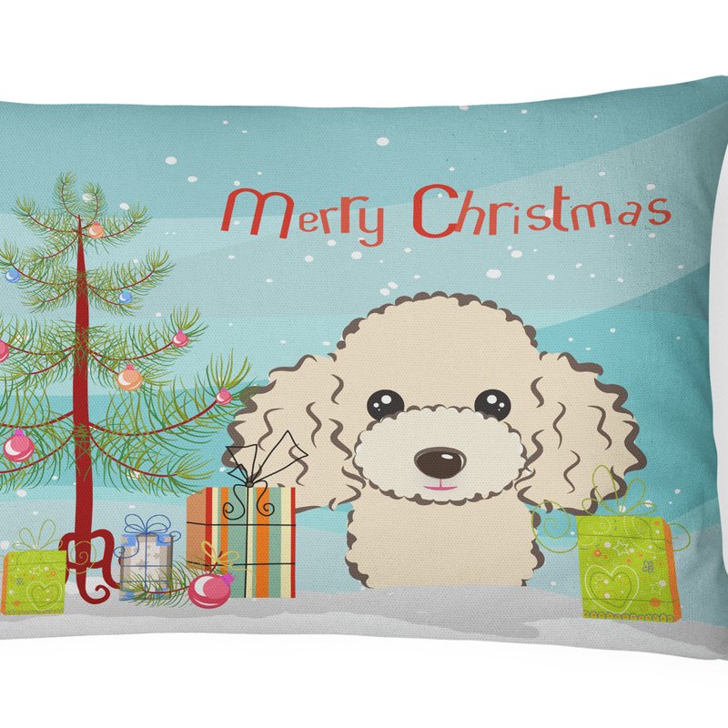 Caroline's Treasures 12 In X 16 In Outdoor Throw Pillow Christmas Tree And Buff Poodle Canvas Fabric Decorative Pillow In Blue