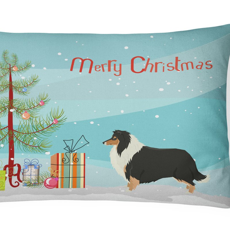 Caroline's Treasures 12 In X 16 In Outdoor Throw Pillow Collie Christmas Tree Canvas Fabric Decorative Pillow