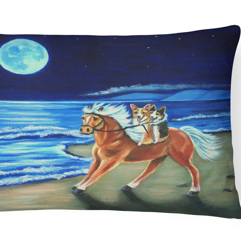 Caroline's Treasures 12 In X 16 In Outdoor Throw Pillow Corgi Beach Ride On Horse Canvas Fabric Decorative Pillow