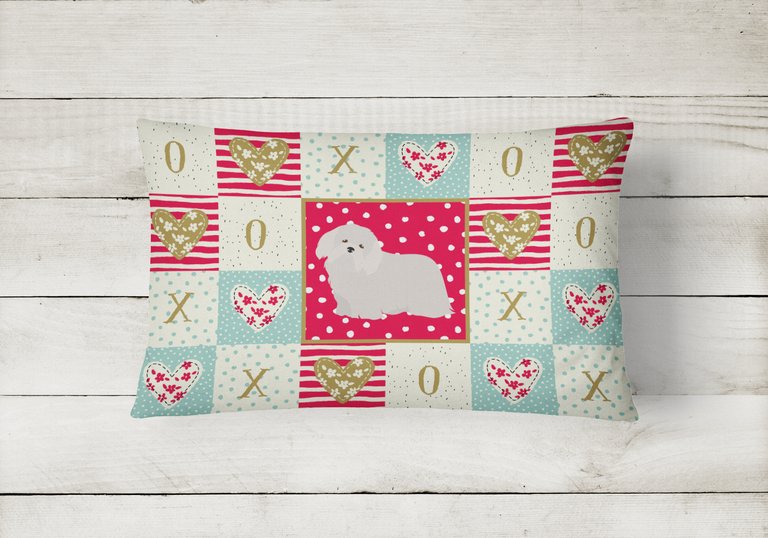 12 in x 16 in  Outdoor Throw Pillow Coton de Tulear #2 Love Canvas Fabric Decorative Pillow