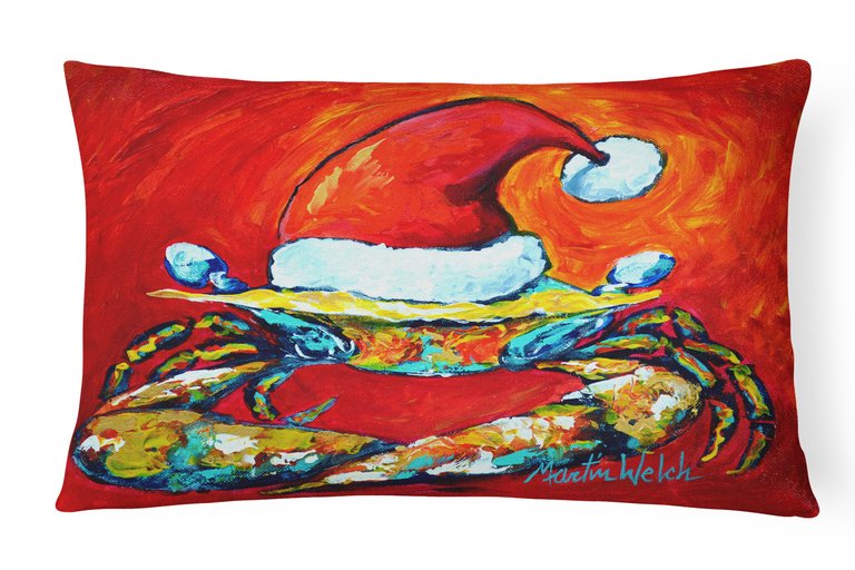 12 in x 16 in  Outdoor Throw Pillow Crab in Santa Hat Santa Claws Canvas Fabric Decorative Pillow