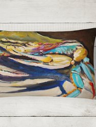 12 in x 16 in  Outdoor Throw Pillow Crab to Crab Blue Crab Canvas Fabric Decorative Pillow