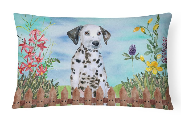 12 in x 16 in  Outdoor Throw Pillow Dalmatian Puppy Spring Canvas Fabric Decorative Pillow