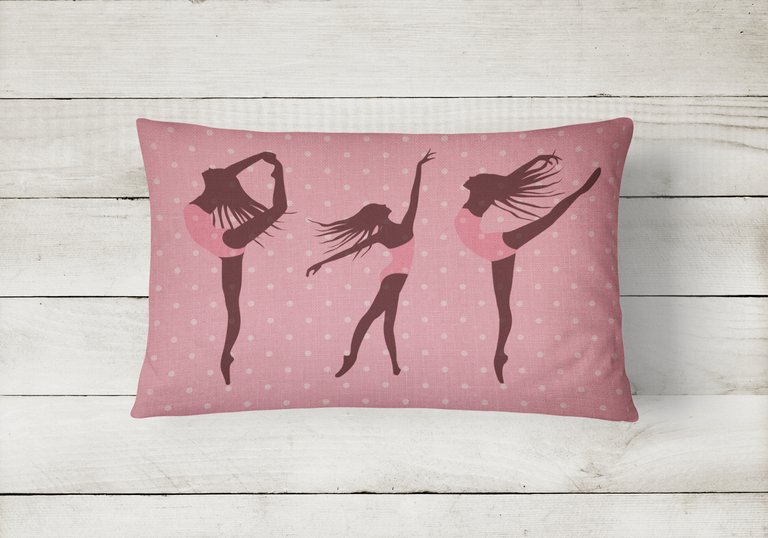 12 in x 16 in  Outdoor Throw Pillow Dancers Linen Pink Polkadots Canvas Fabric Decorative Pillow