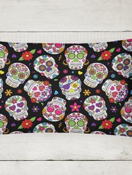 12 in x 16 in  Outdoor Throw Pillow Day of the Dead Black Canvas Fabric Decorative Pillow