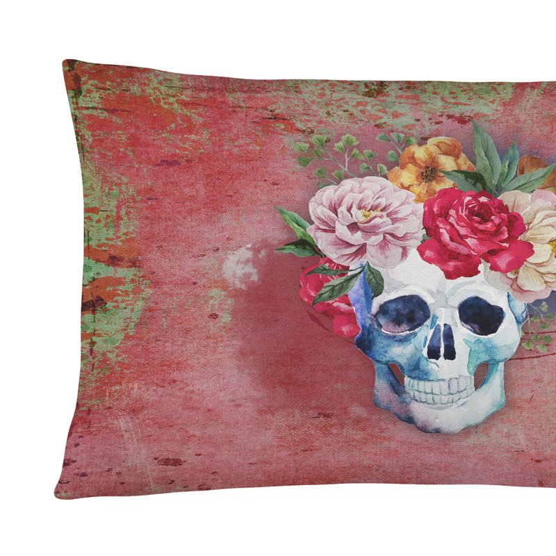Caroline's Treasures 12 In X 16 In Outdoor Throw Pillow Day Of The Dead Red Flowers Skull Canvas Fabric Decorative Pillow