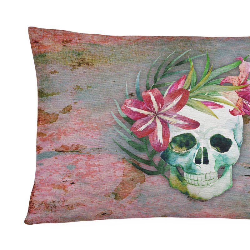 Caroline's Treasures 12 In X 16 In Outdoor Throw Pillow Day Of The Dead Skull Flowers Canvas Fabric Decorative Pillow In Brown
