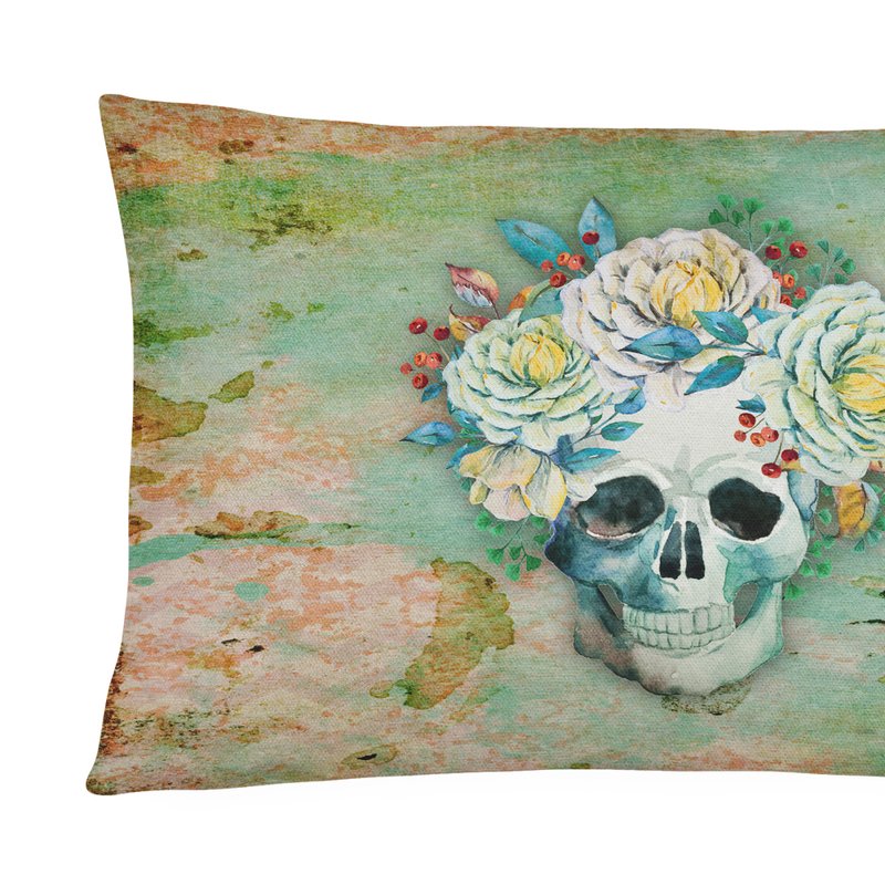 Caroline's Treasures 12 In X 16 In Outdoor Throw Pillow Day Of The Dead Skull With Flowers Canvas Fabric Decorative Pillo In Brown